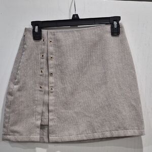 SHEIN Beige Ribbed Mini Skirt with Gold Eyelets